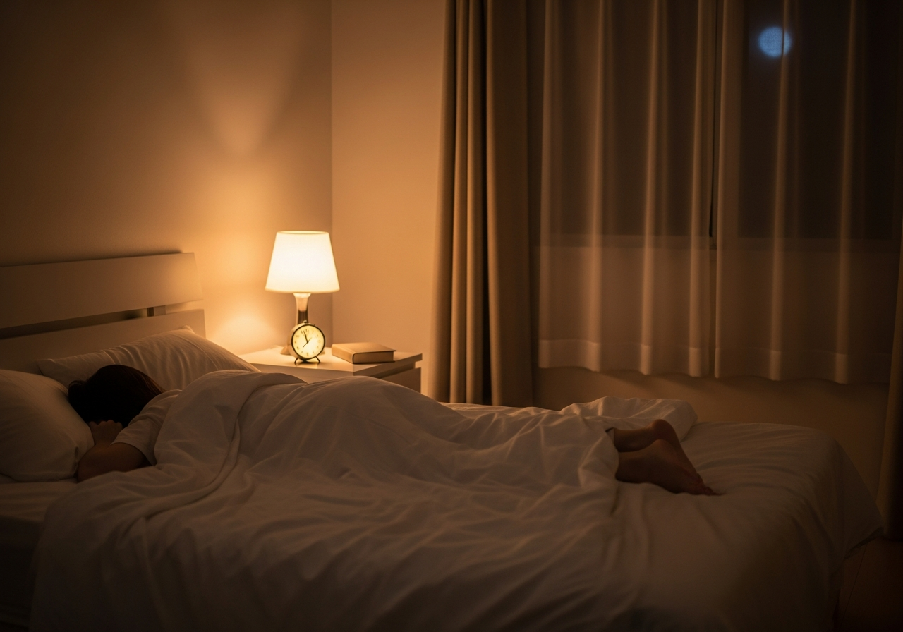 Peaceful bedroom — calm, still sleep